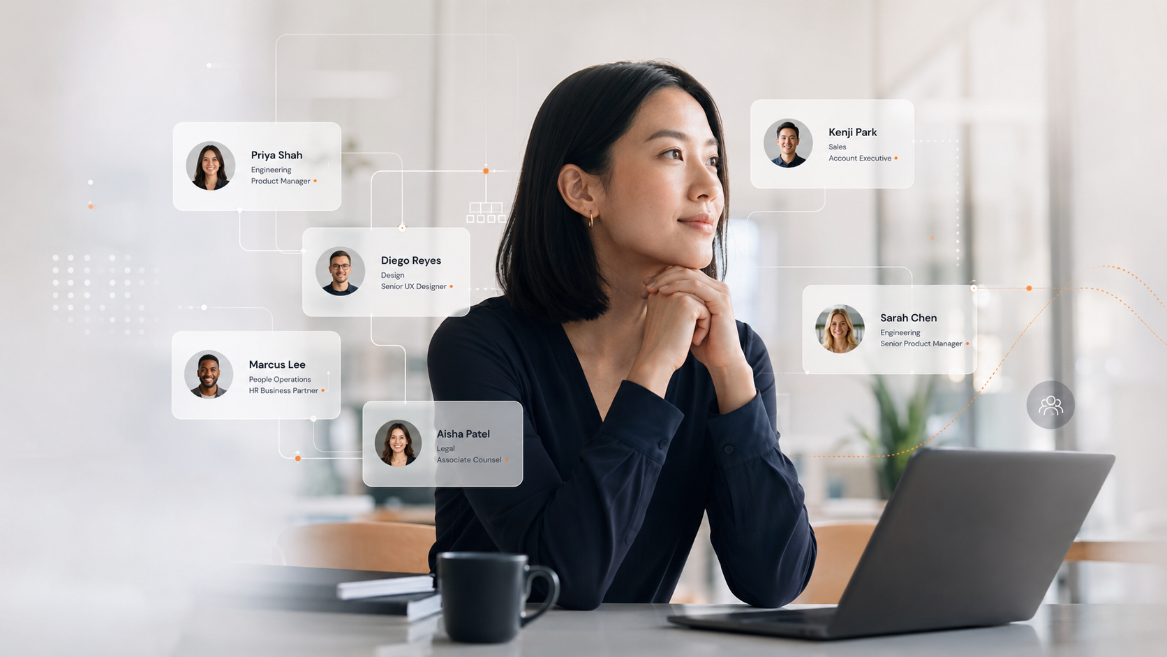 Lenavio employee profile — Sarah Chen, Senior Product Manager, with personal, employment, compensation, and documents tabs